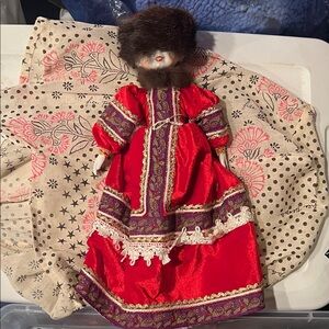 Red and Purple Traditional Doll with Fur Hat